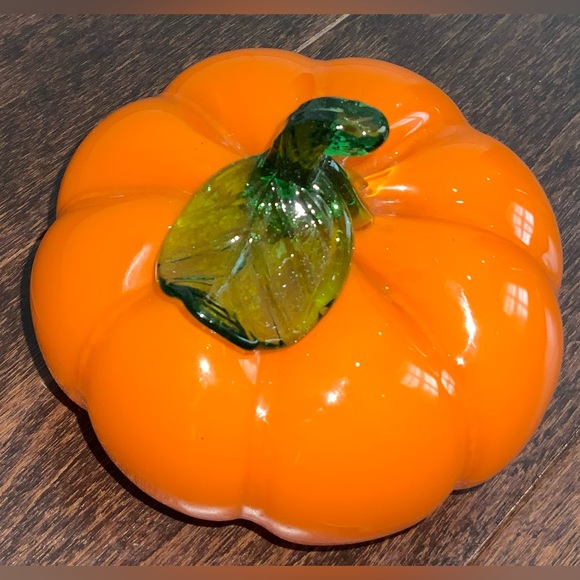 Art Glass Hand Blown Murano Style Orange Pumpkin - Picture 4 of 9